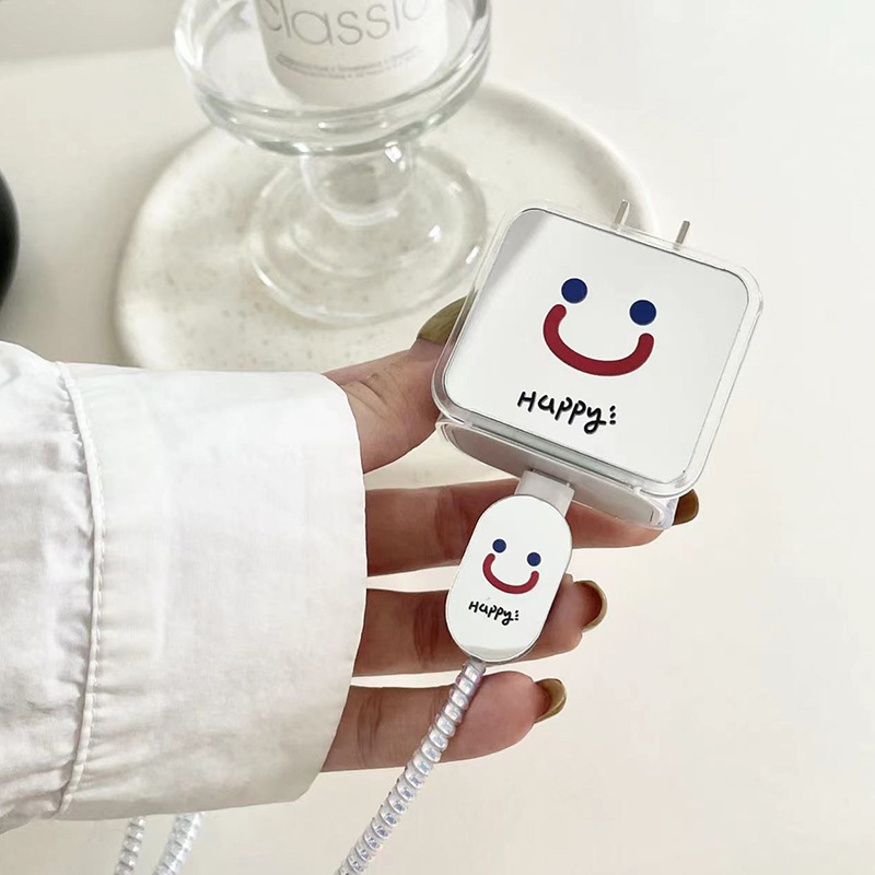 Protector de cable de datos con diseño de flor sonriente, protector de cable de carga de 20W, protector de cable anti-enredos