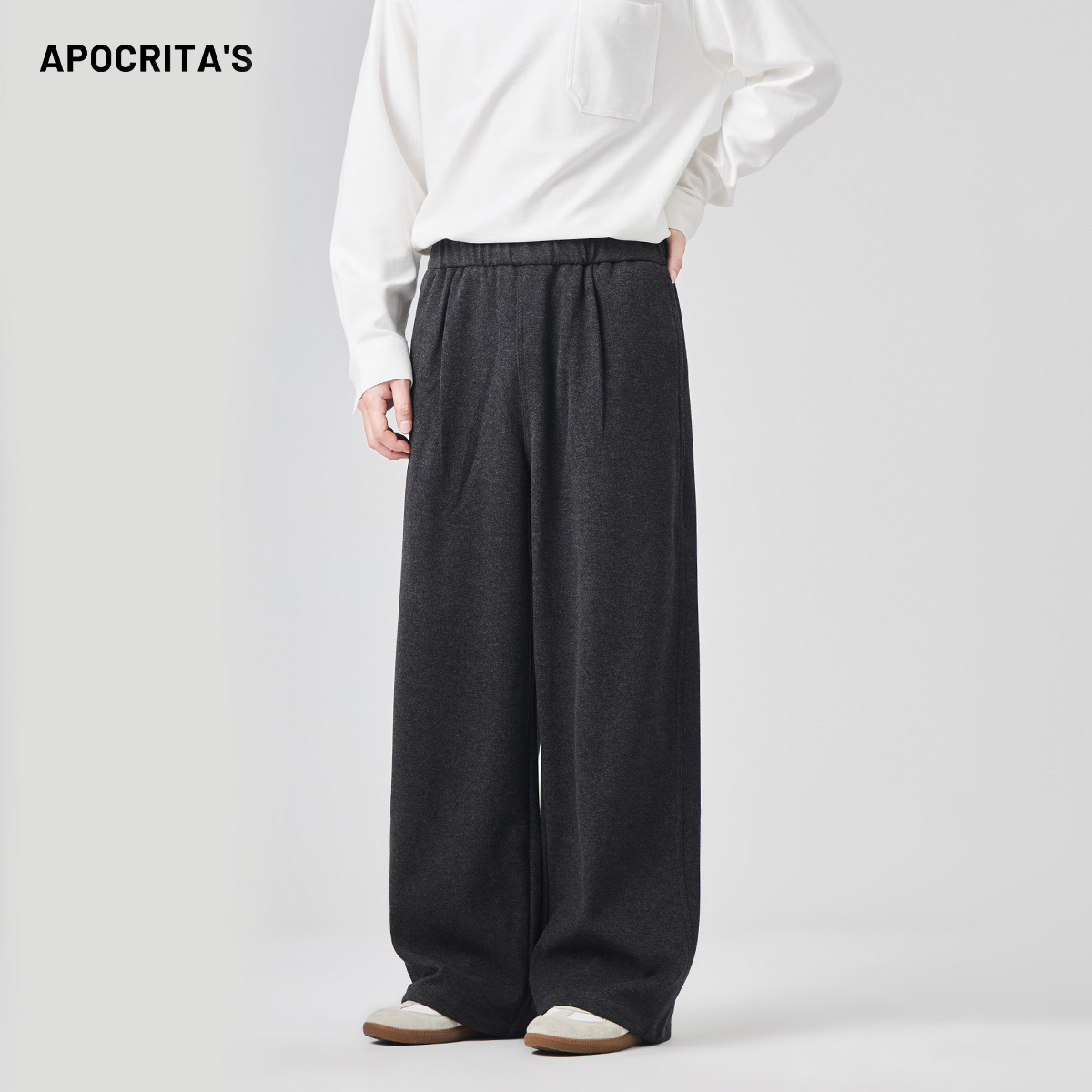 Apo Men's Clothing | Cross-Border Casual Pants for Men and Women in Autumn and Winter, Versatile Loose Wide-Leg Pants, Drapey Anti-Wrinkle Woolen Trousers