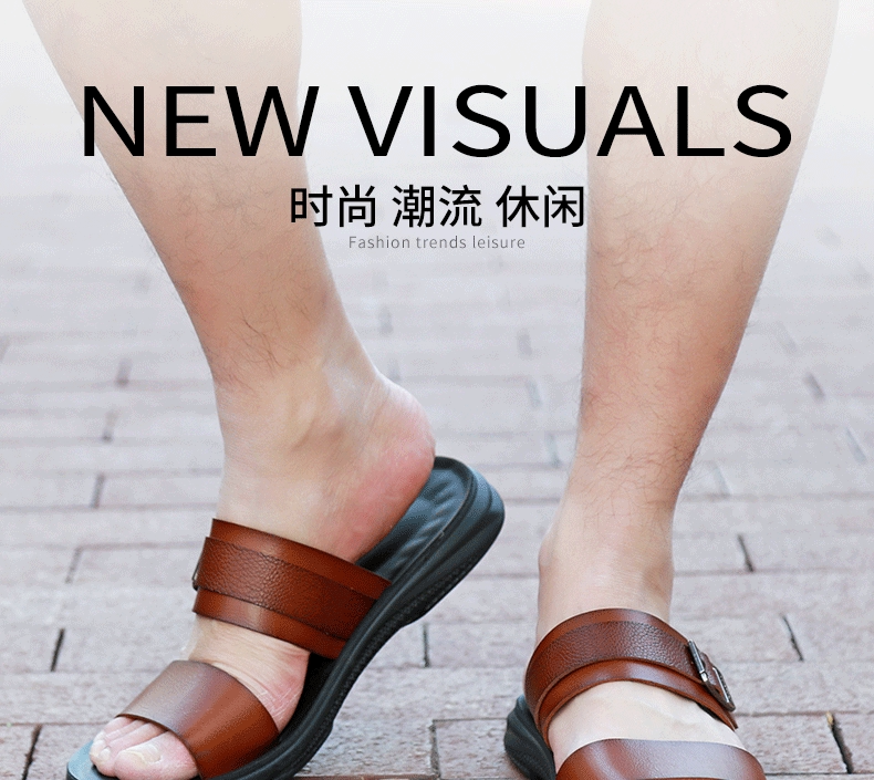 Dép sandal nam quai ngang hở ngón thoáng khí đi biển dã ngoại — Màu đen, kaki chi tiết 1
