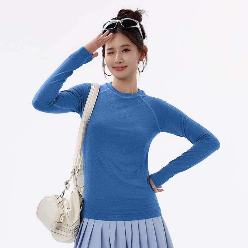 TENSI MELINO lana leggings de manga larga de cuello redondo caliente pulgar botón ropa de yoga con manga larga delgada blusa