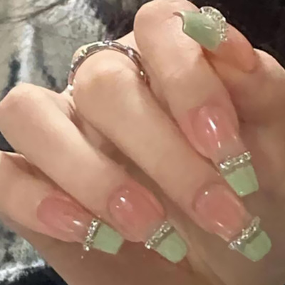 Selling New products chain Ballet ultrathin green French Fake nails finished product Wearing Patch