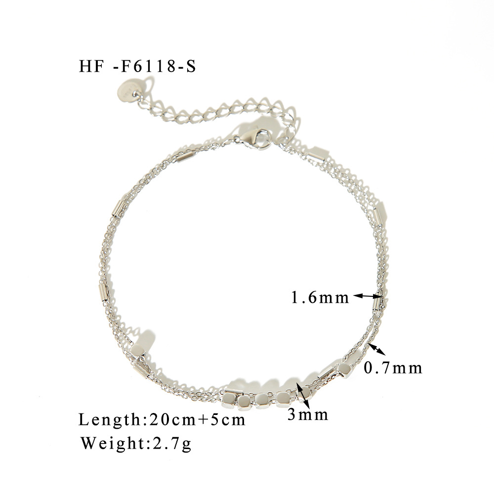 Venta caliente en Europa y América, nuevo estilo, tobillera cuadrada pequeña tridimensional de acero inoxidable femenino, revestimiento al vacío de oro de 18 quilates sin decoloración