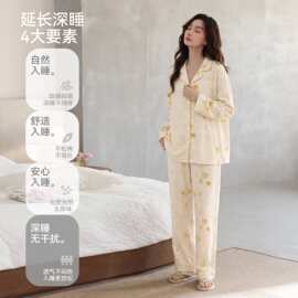 春秋新款紧赛纯棉女长袖长裤开衫翻领睡衣时尚休闲女家居服图片色