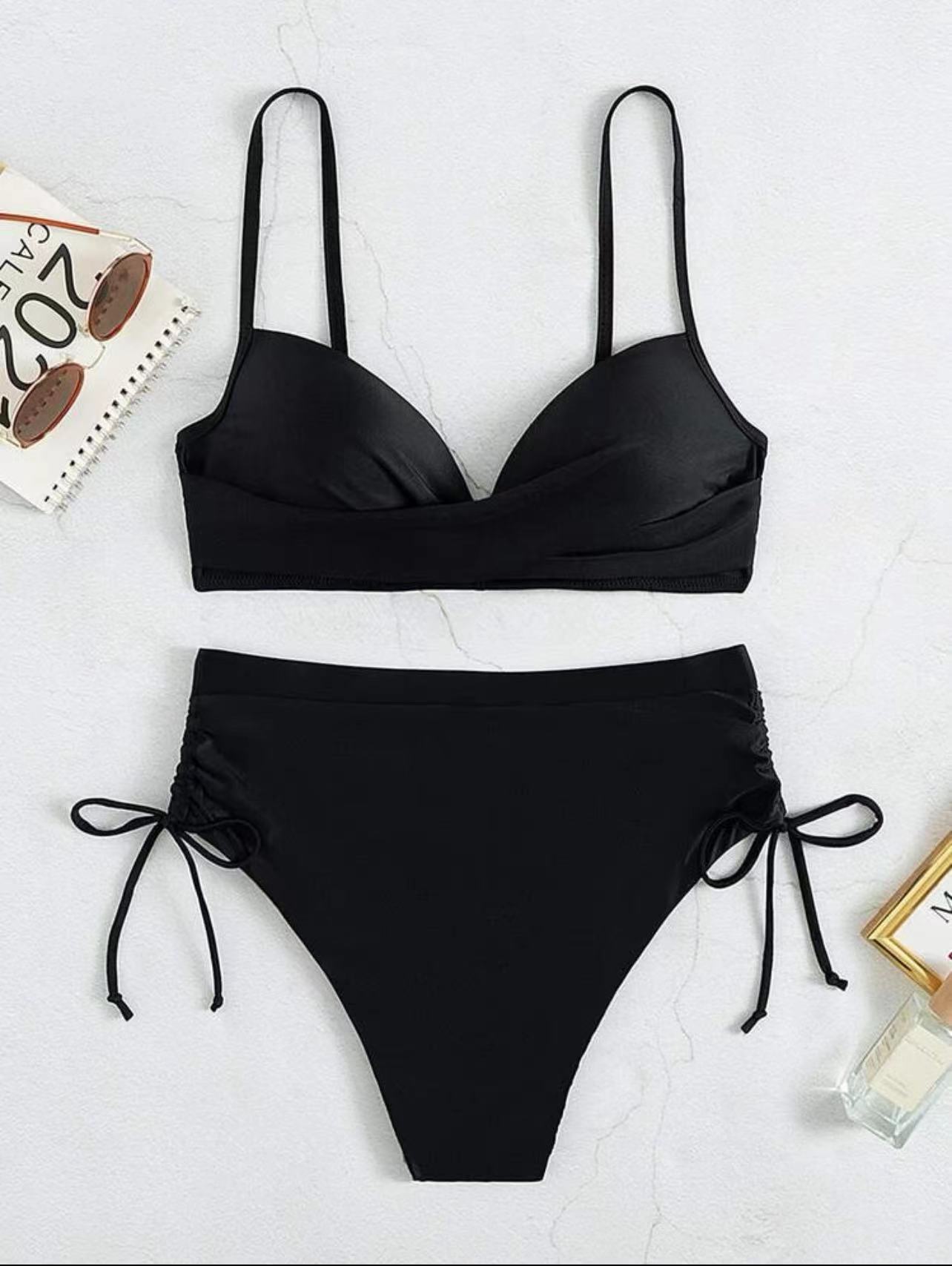 Low Waist Panties Waist Women's Solid Color 2 Pieces Set Bikinis Swimwear