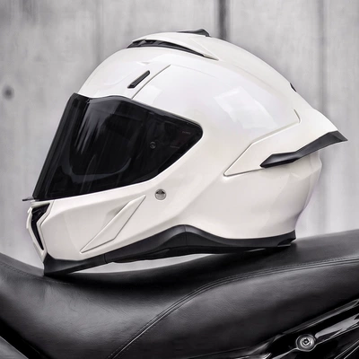 Motosiklet kaskı (dəbilqə) – riding, full-face motorcycle helmet - pearl-white-black-tea-mirror-free-transparent-mirror-m55-56cm