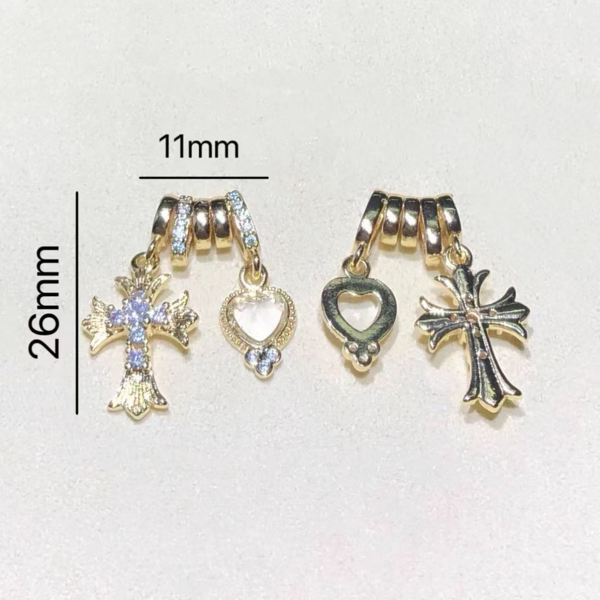 14K Gold-Plated Color-Preserving Crystal DIY Accessories Cross Spacer Beads Heart Charm Bracelet Necklace String Accessories