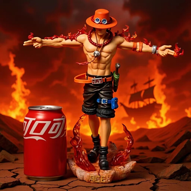 One Piece Fire Fist Ace Figure Model with Light-Up Base Anime Ornament Gk Statue Collectible