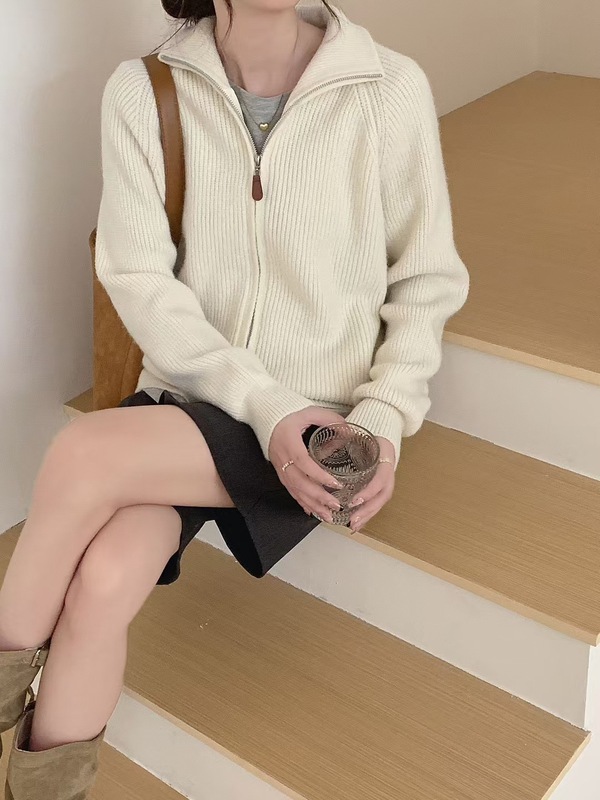 高级感针织外套女2025秋冬新款宽松立领开衫双拉链毛衣女加厚欧码|undefined