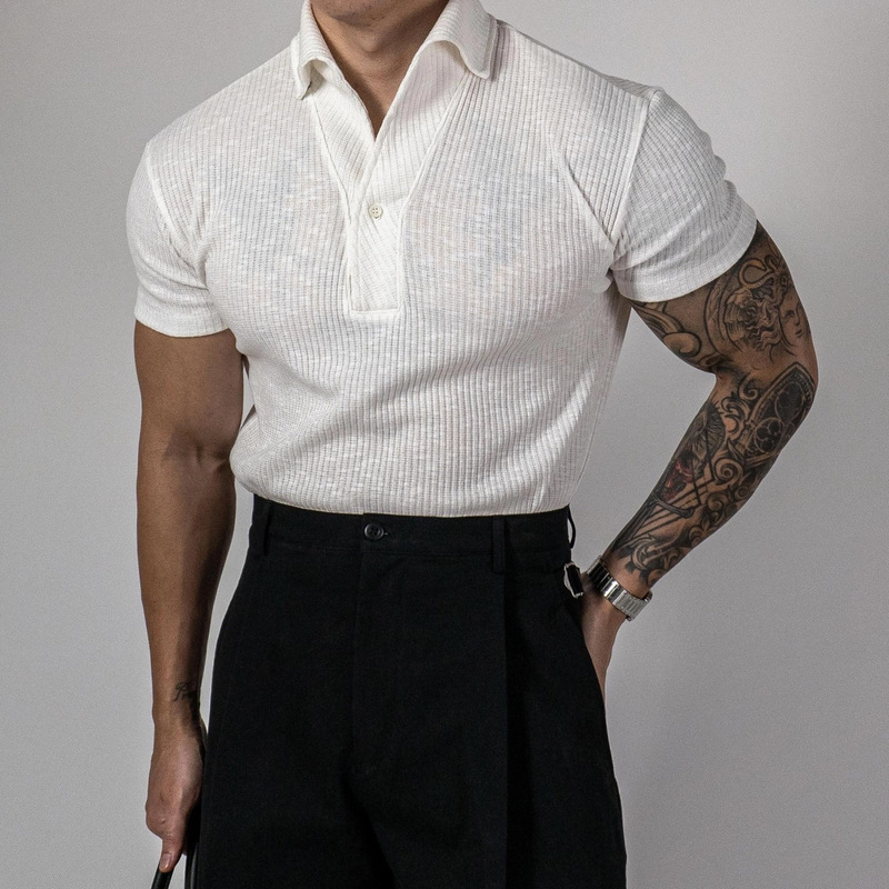 Threaded Sports Short-sleeved Polo Shirt Men's Stretch Summer Lapel Slim-fit Cross-border Quick-drying Casual Business Fitness T-shirt Threaded Sports Short-sleeved Polo Shirt Men's Stretch Summer Lapel Slim-fit Cross-border Quick-drying Casual Business Fitness T-shirt