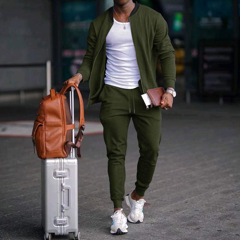 700g Weight Long Sleeve Sleeve Length Cotton Blend, Polyester Fabric Type Pants Sets Sets Type 2 Pieces Set Quantity Casual Occasion Collarless Neckline Regular Fit Fit Type Solid Color Pattern Spring, Autumn Season Men's Gender Simple Style Style Casual Men's Simple Style Solid Color Cotton Blend Polyester Pants Sets 54