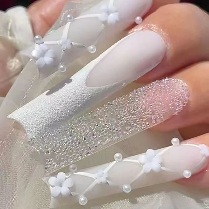 Bridal wearable nail patch Pearl glitter European and American wearable nail polish long manicure fake nail wholesale Bridal wearable nail patch Pearl glitter European and American wearable nail polish long manicure fake nail wholesale