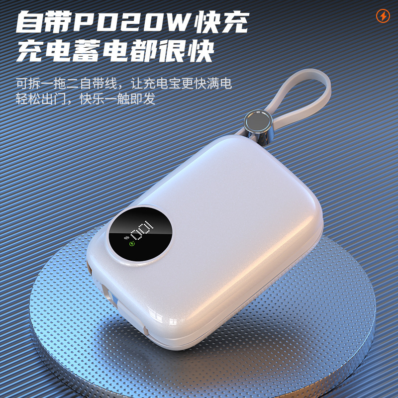Shenzhen Mobile Phone 10000Mah Power Bank Wholesale Mobile Power Supply 66W Fast Charging Compact Portable Pd with Built-In Cable