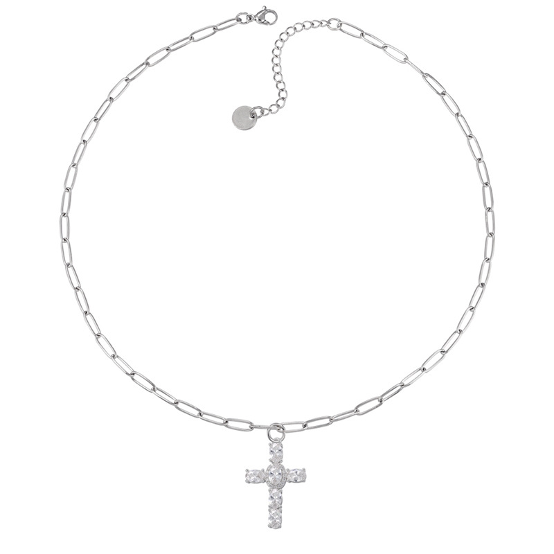 Fashion Cross Copper Inlay Zircon Pendant Necklace 1 Piece