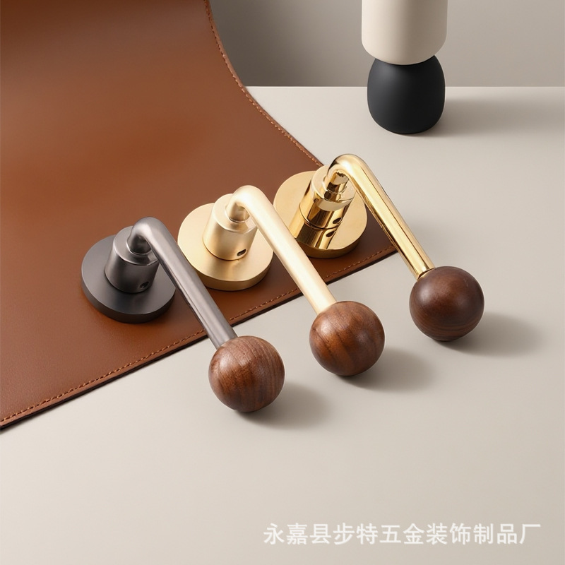 中古风胡桃木球室内门锁家用磁吸静音锁木门分体锁门把手卧室门锁|undefined