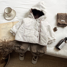 韩版ins秋冬季夹棉外套女宝宝洋气碎花加厚棉袄婴儿加厚保暖棉衣