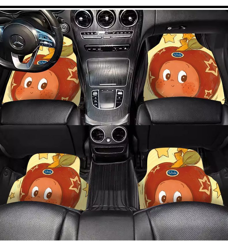 Retro cartoon-style, cute linen car floor mats: absorbent, non-slip, stain-resistant, dirt-repellent, easy to clean, and suitable for all car models