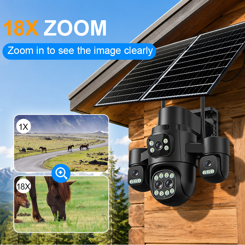 Hieasy cuatro imágenes 18X zoom 24h monitor 360 remoto 4G inteligente visión nocturna AOV cámara solar