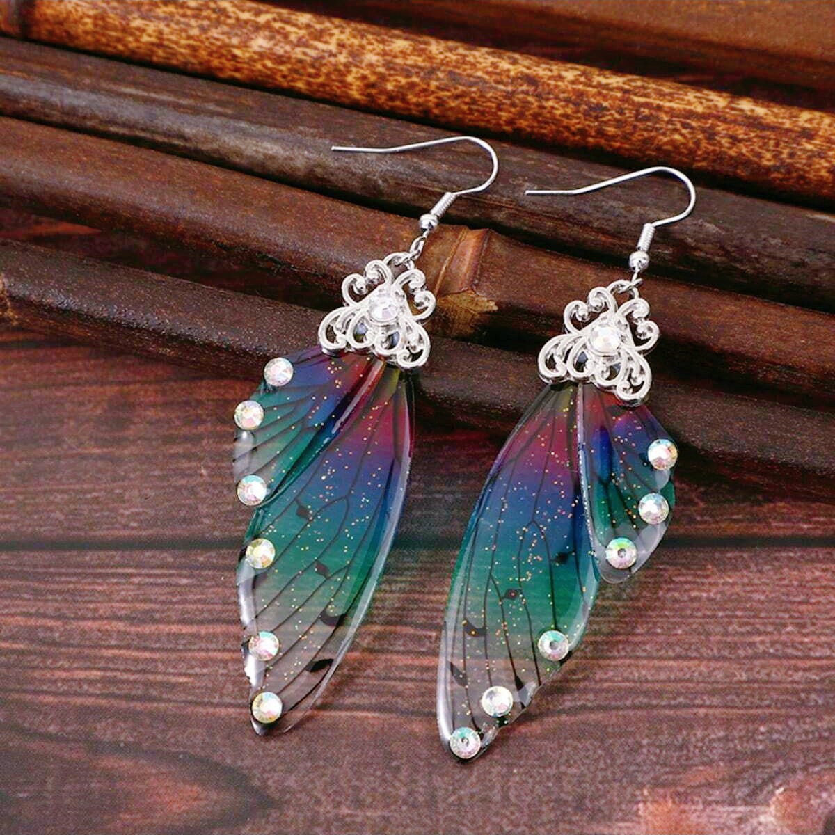 Corea del Sur elegante larga mariposa alas pendientes de novia personalidad femenina moda animal pendientes simulación cigarra alas pendientes