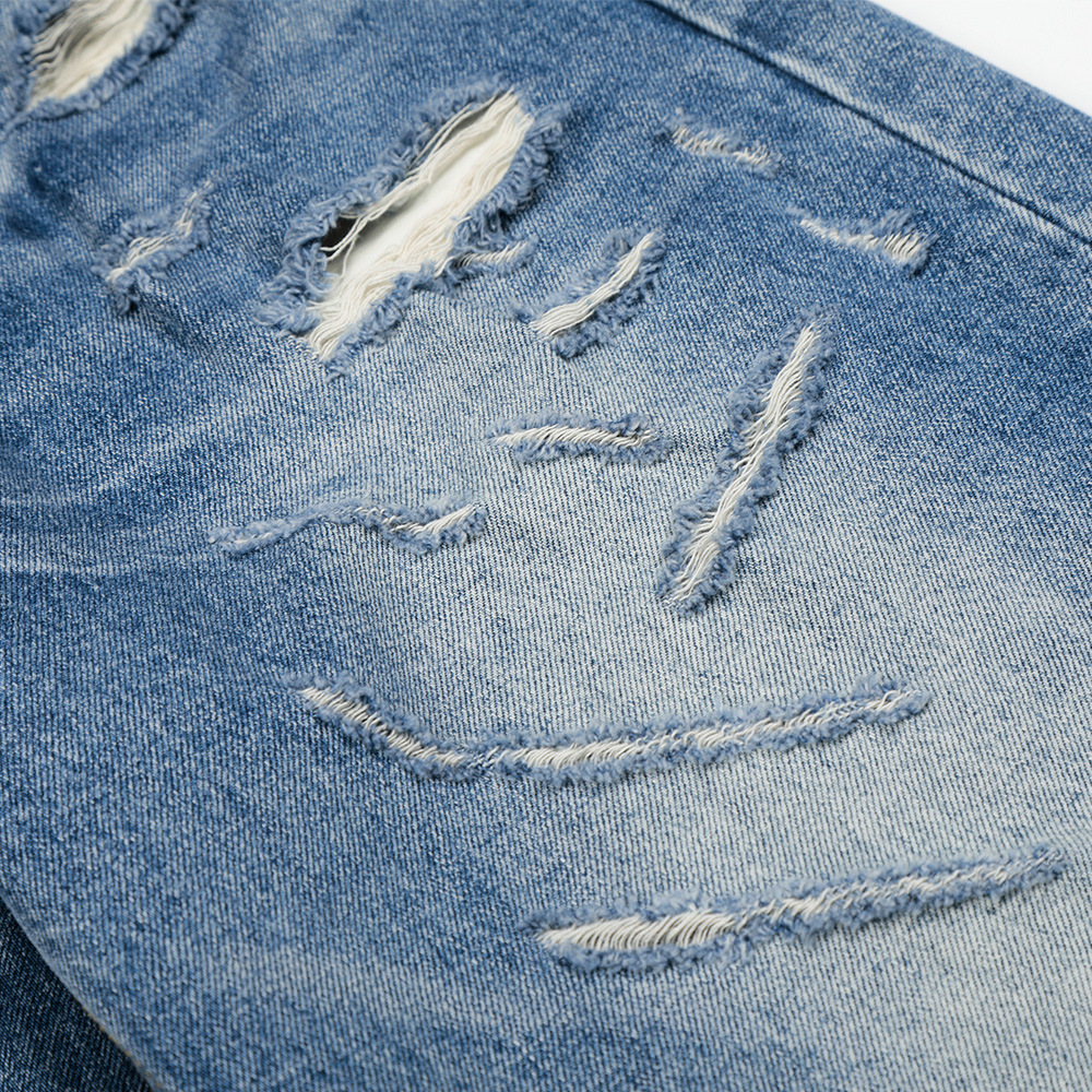 Men's High Street Trendy Ripped Washed Distressed Jeans Loose Fitting Casual Straight Leg Versatile Wide Leg Pants_mkmklike.com