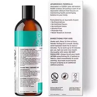 Gurunanda Coconut Mouthwash (8 Fl oz) with Tongue Scraper for Fresh Breath Premium Oil