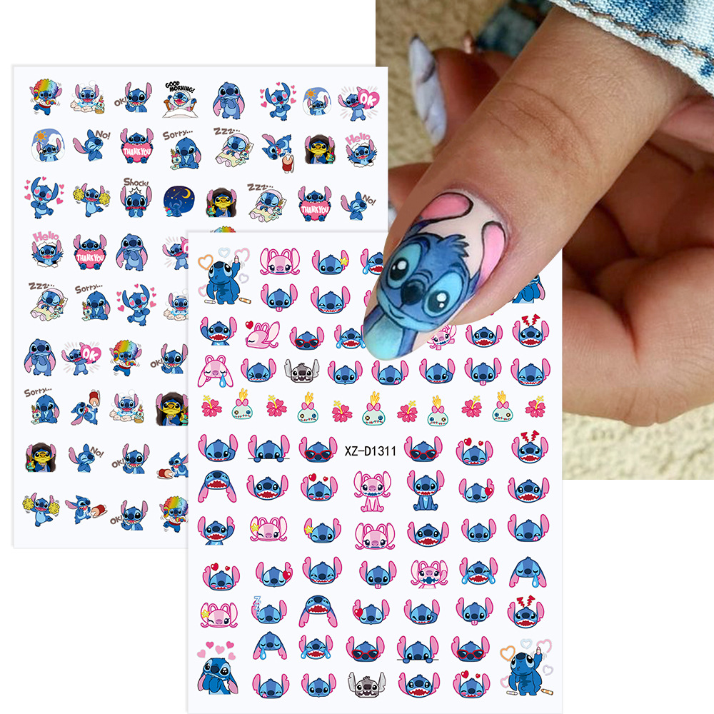 Cartoon Cute Stitch Nail Stickers Blue and Pink Kindergarten Reward Stickers Self-Adhesive Waterproof Nail Stickers