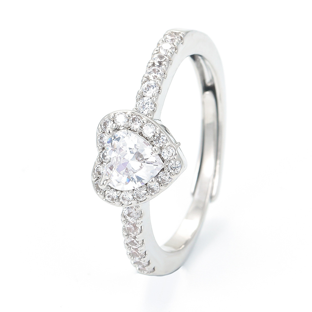 Women'S Gender Plating, Inlay Design Fashion Heart Shape Copper Rings Plating Inlay Zircon Copper Rings