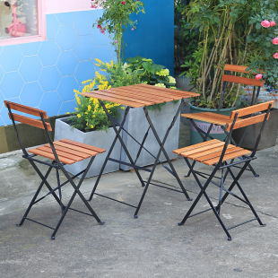 Balcony Small Table and Chair Set Outdoor Courtyard Leisure Terrace Outdoor Solid Wood Folding Coffee Table and Chair Combination Three-piece Set