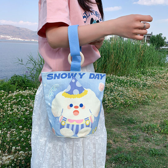 Factory Wholesale Fashion Artistic Handbag Canvas Bag Large Capacity Bucket Bag Women's 2025 New Commuter Lunch Bag