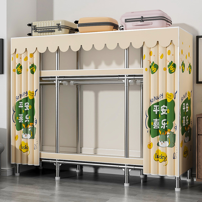 Simple Wardrobe for Home Bedroom Assembly, Fabric Wardrobe with Full Steel Frame, Thickened and Reinforced, Suitable for Rental Apartments, Sturdy, Durable, and Economical