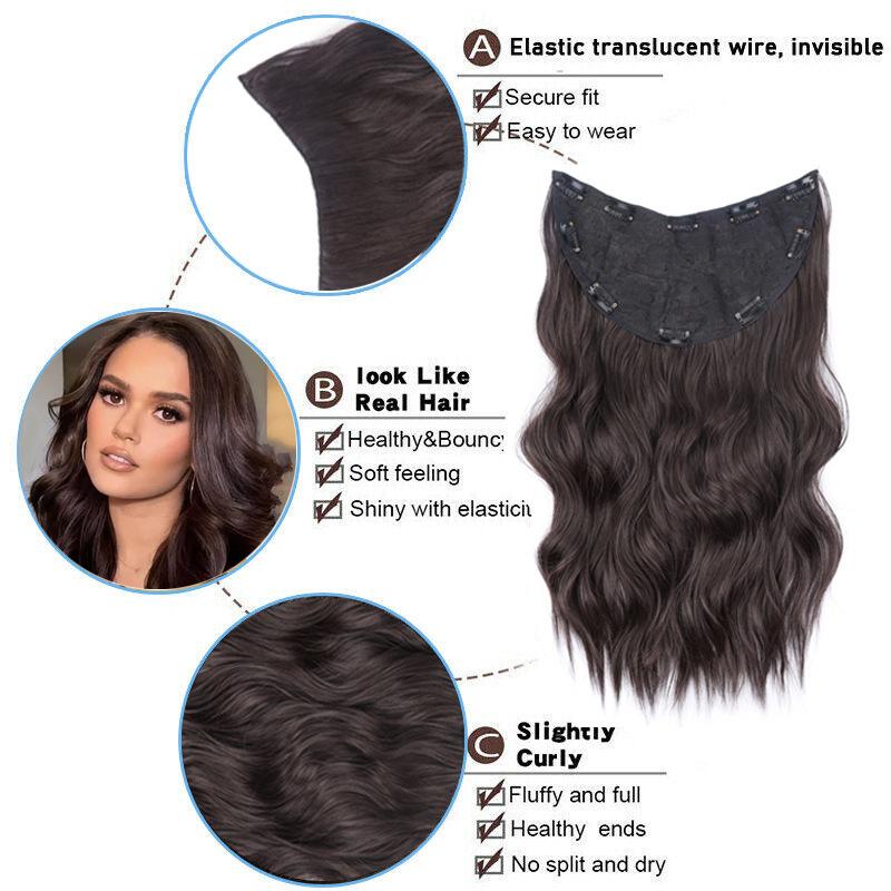 Peruca de cabello rizado en forma de U flácida, aumento de cabello, peruca de cabello simulada de una pieza, cabello largo femenino, cabello invisible sin huellas.