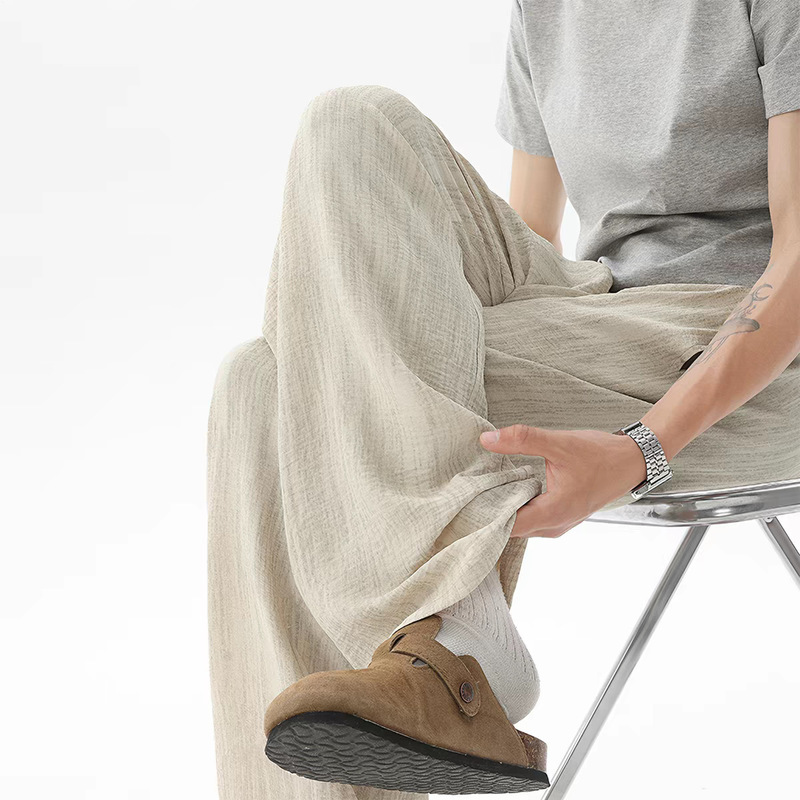 Japanese-Style Linen Wide-Leg Casual Ice Silk Pants for Men, Spring and Summer Thin Loose Drape Straight-Leg Yamamoto Pants