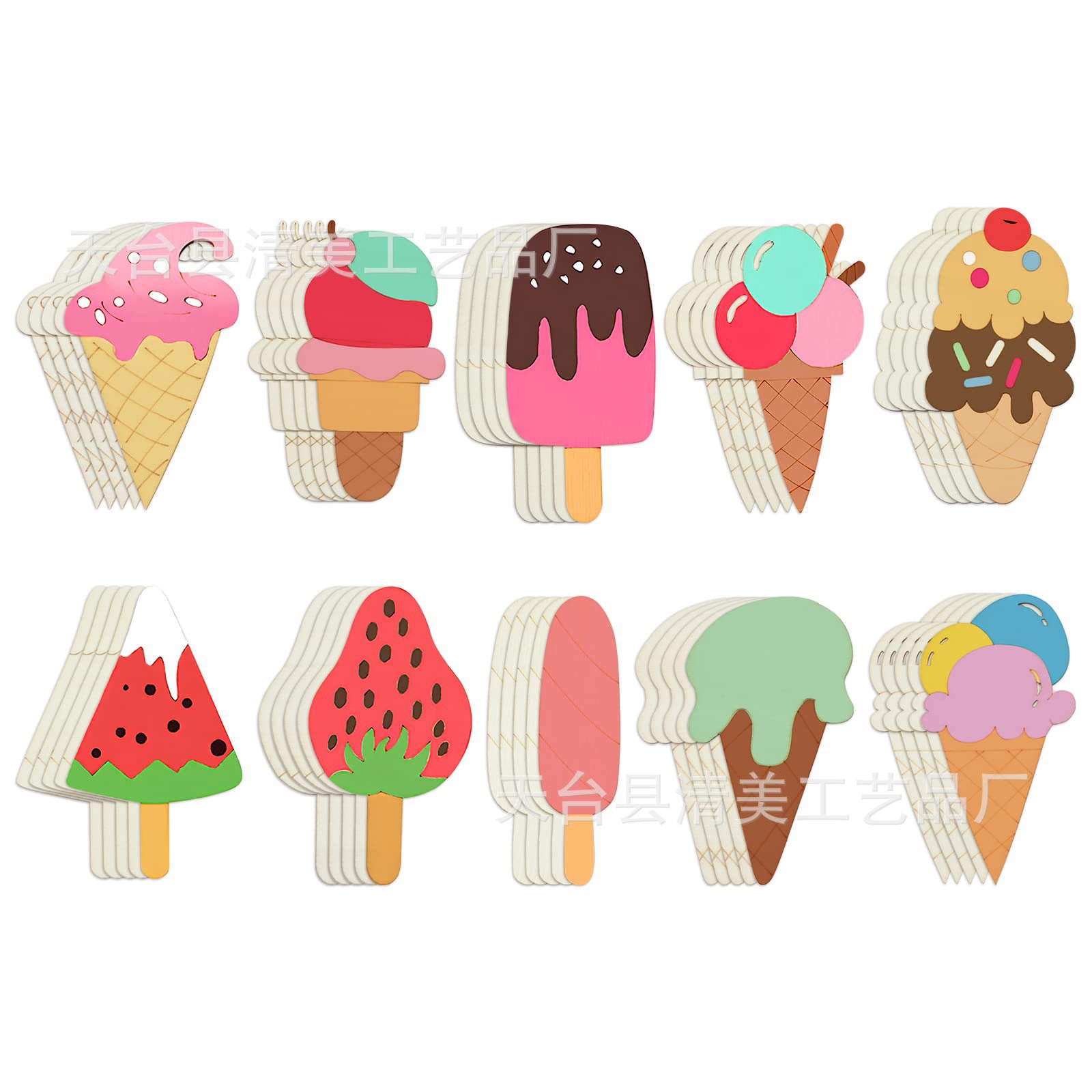 10 modelos de verano DIY pintura los niños inacabados helado artesanía madera chip en blanco graffiti logo partido