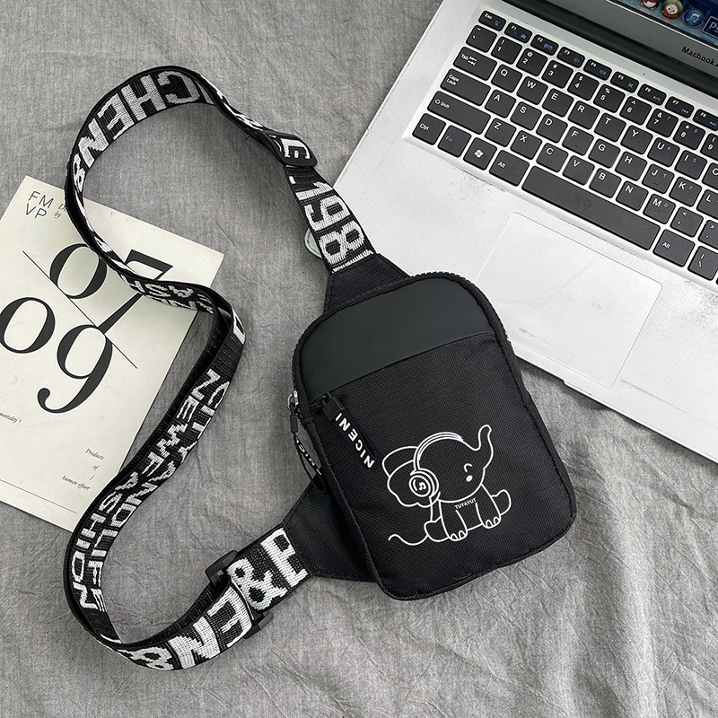 Personalidad de nuevo bolso de pecho de moda de nylon de hombre y mujer bolso deportivo ligero, bolso de hombro para teléfonos móviles impresos de música para niños