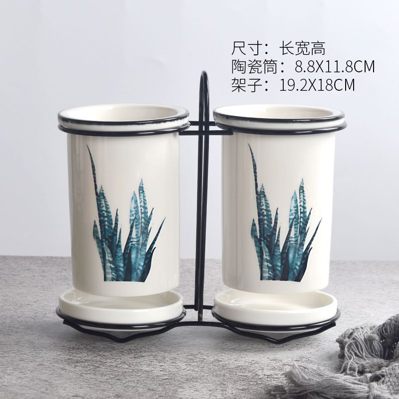 北欧筷子筒陶瓷台面圆形沥水收纳置物架厨房筷盒桶日式国潮笼架篓|undefined