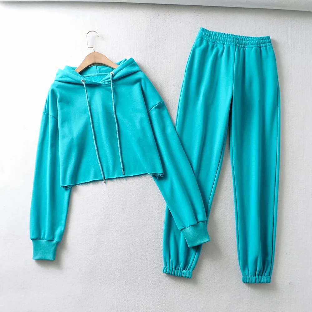 solid color hoodie sports two-piece suit NSHS25473