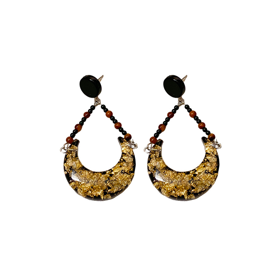 Medieval vintage resina de lámina de oro media luna pendientes de diseño pendientes de nicho temperamento retro de alta calidad pendientes