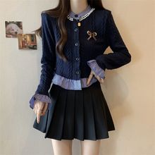 大码女装秋冬新款减龄气质开衫喇叭袖针织毛衣女胖遮肉短款上衣