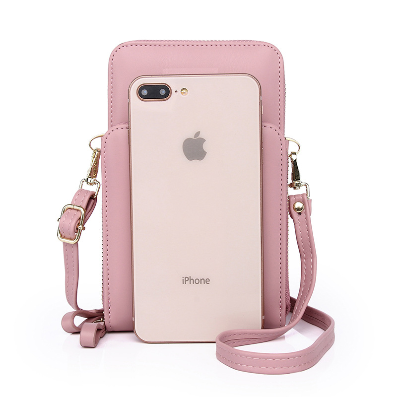 2021 estilo coreano moda multi-tarjeta vertical teléfono móvil bolsa teléfono móvil almacenamiento pu teléfono móvil bolsa femenina crossbody cremallera doble capa hembra