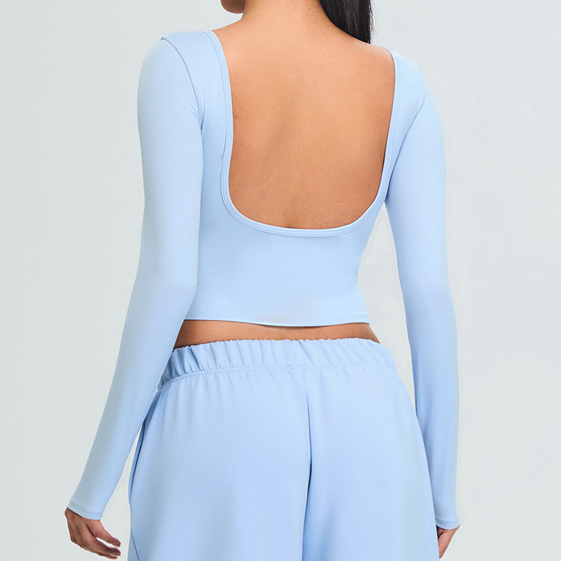 Yoga de mangas largas, camiseta de fitness de mujer, camiseta de yoga de espalda, camiseta de ejercicio al aire libre, ropa deportiva de secado rápido