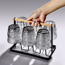 日式石紋水晶杯冰川紋玻璃杯子家用客廳杯具喝水杯待客綠茶杯套裝