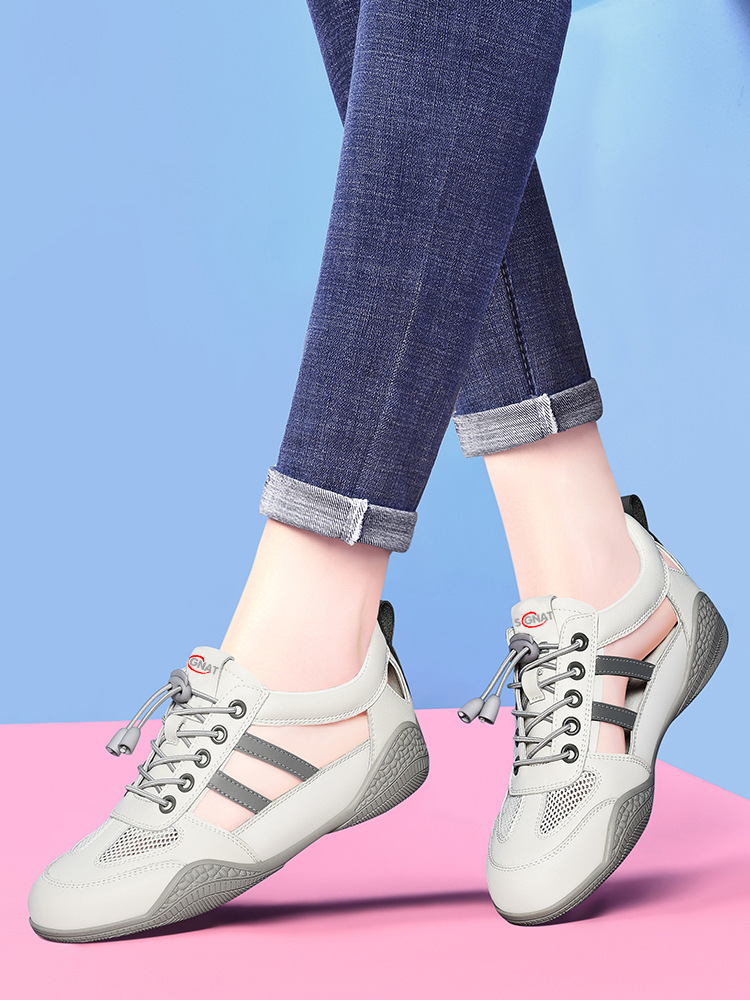 Giày sneaker nữ da thật lỗ thoáng khí đế phẳng nhẹ mùa hè 2025 — Màu xanh lá cây (1061), B5-05=giá trị thông số Kd, (cài 2), Màu trắng (1061), Trắng đen 1062 chi tiết 4