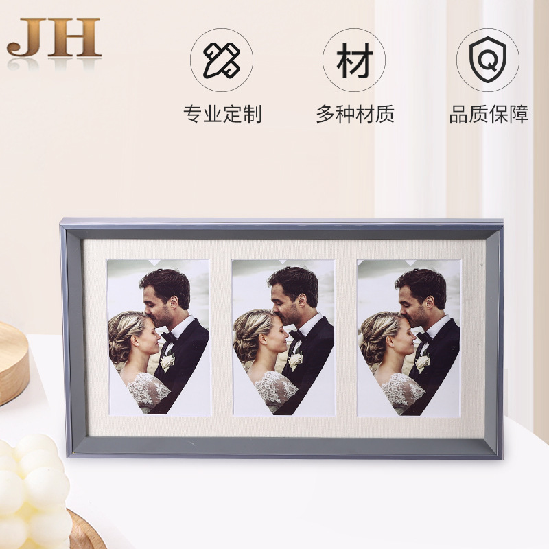 Romantic love wedding photo frame three-piece frame combination pine wooden table photo frame creative custom shape Romantic love wedding photo frame three-piece frame combination pine wooden table photo frame creative custom shape