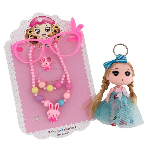 Cute Barbie Doll Children's Necklace Jewelry Set Girls Princess Hair Accessories Pearl Necklace Bracelet Wholesale