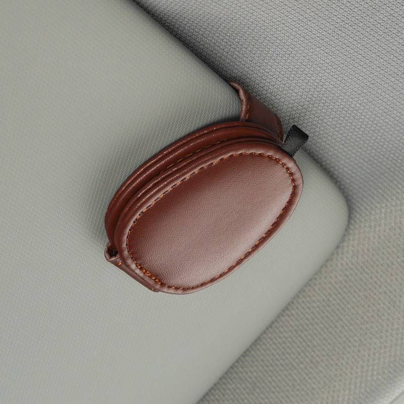 Car Sun Visor, Qìchē Multimediya və saxlama aksesuarları - multifunctional-leather-glasses-clip-brown