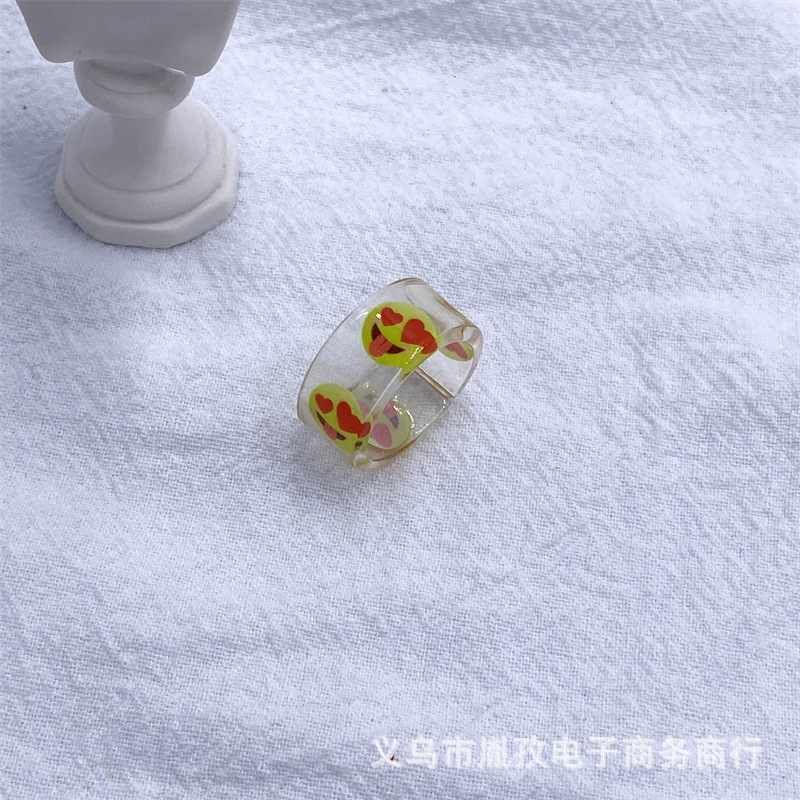 Nuevo anillo de humor de expresión de resina acrílica transparente divertido personalidad colorido estilo ins divertido apilado anillo conjunto