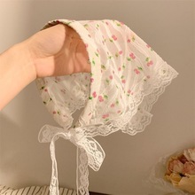 法式蕾丝三角巾女复古装饰头巾发带网纱夏季包头田园发箍气质发饰