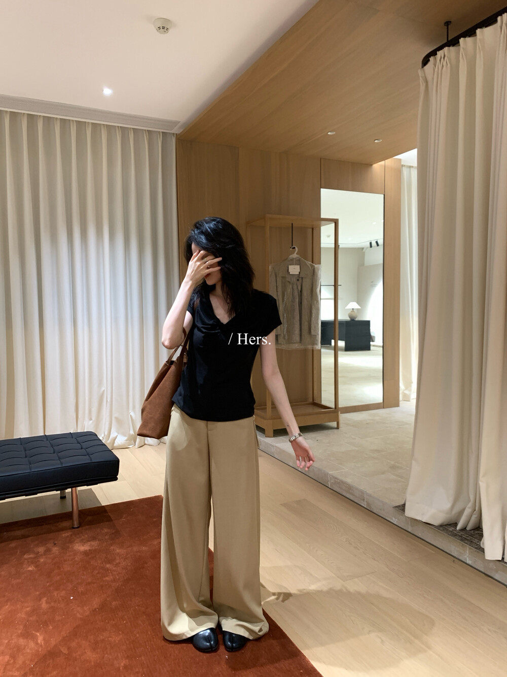 Quần culottes nữ ống rộng dáng suông vải rũ mềm mại — màu đen, màu kaki chi tiết 22