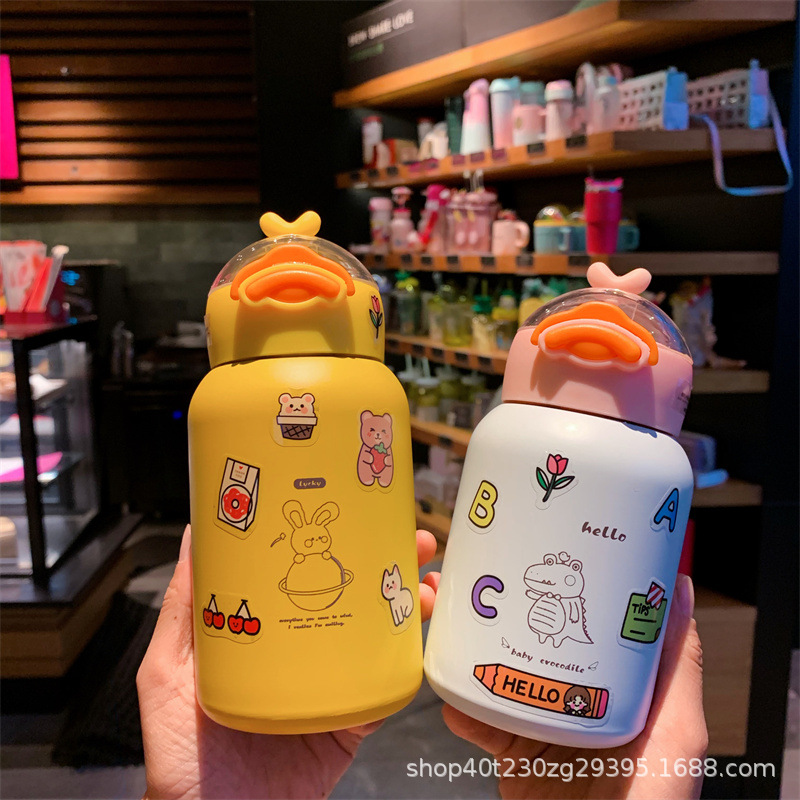 儿童不锈钢吸管杯时尚保温杯男女学生可爱卡通弹跳便携迷你水杯子