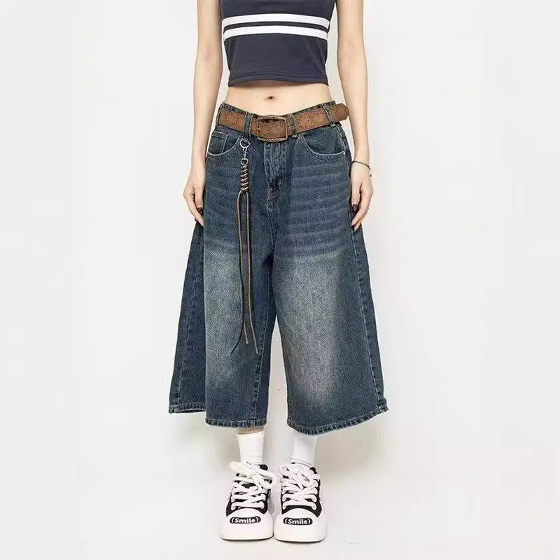 chubby girl plus size Jeans Women's Cropped Pants Summer Thin Straight Tube Loose High Waist Wide Legs Slim Plus 200 Jin
