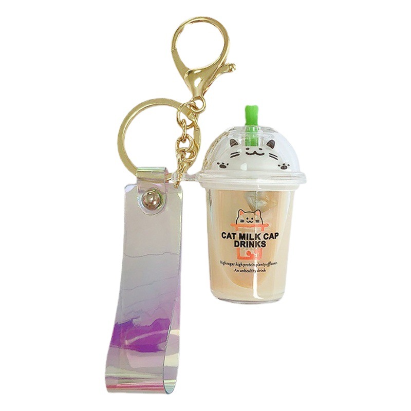 Creativo lindo hombres y mujeres coche personalizado gato leche té llavero ins en línea celebridad pareja dibujos animados colgante fresco